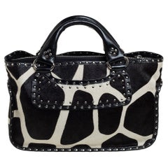 Celine White/Black Animal Print Calf Hair Boogie Tote