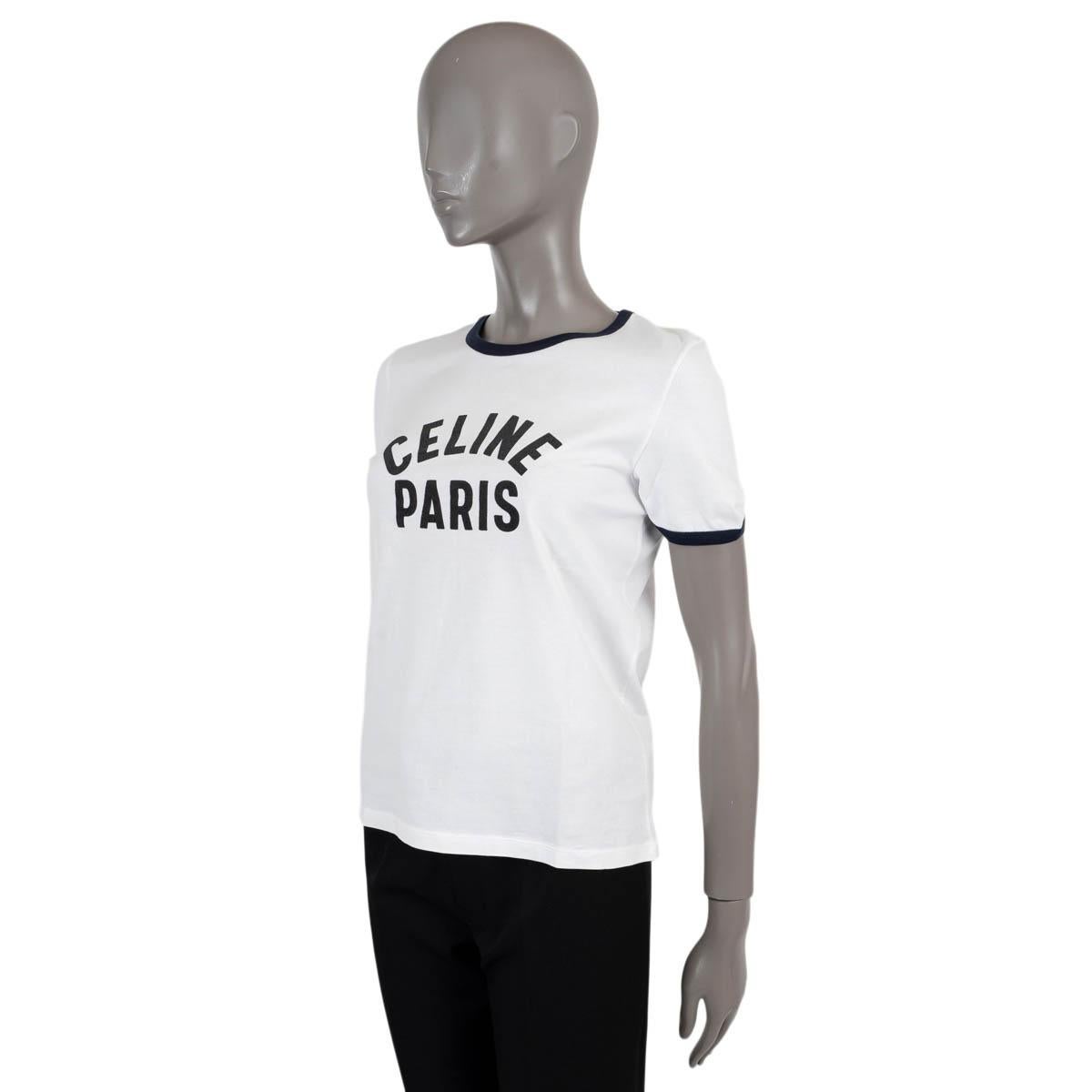 100% authentic Celine Paris 70’s t-shirt in white cotton (100%). Features a Celine Paris print in black. Has been worn and is in excellent condition.

Measurements
Model	2X655501F
Tag Size	M
Size	M
Shoulder Width	38cm (14.8in)
Bust From	92cm