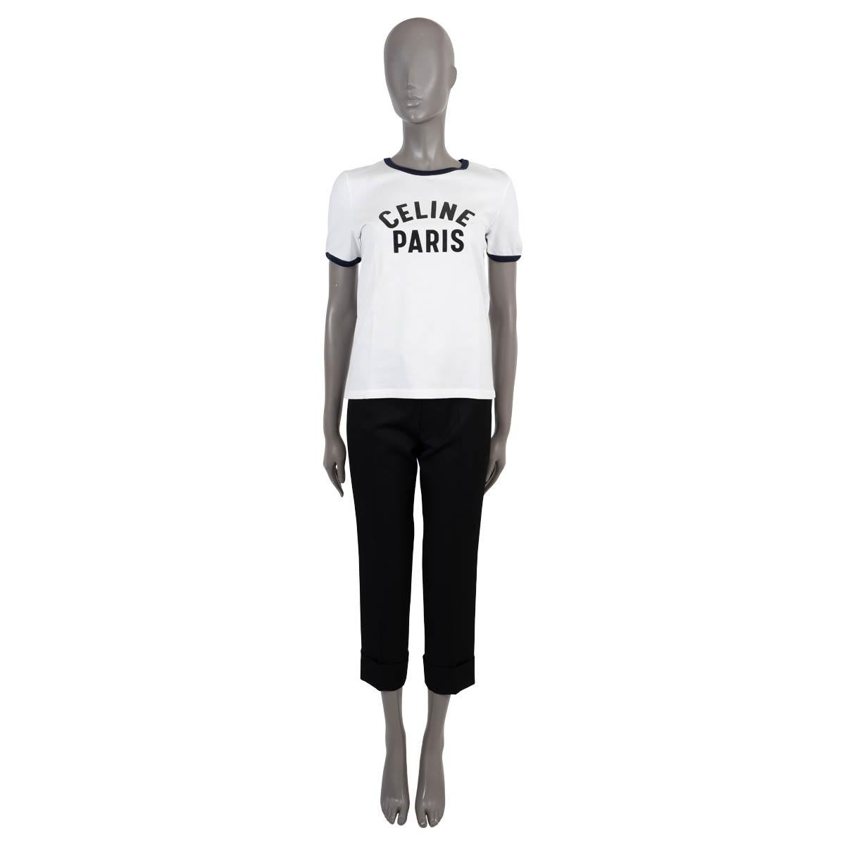 Women's CELINE white & black cotton PARIS 70'S T-SHIRT Shirt M For Sale