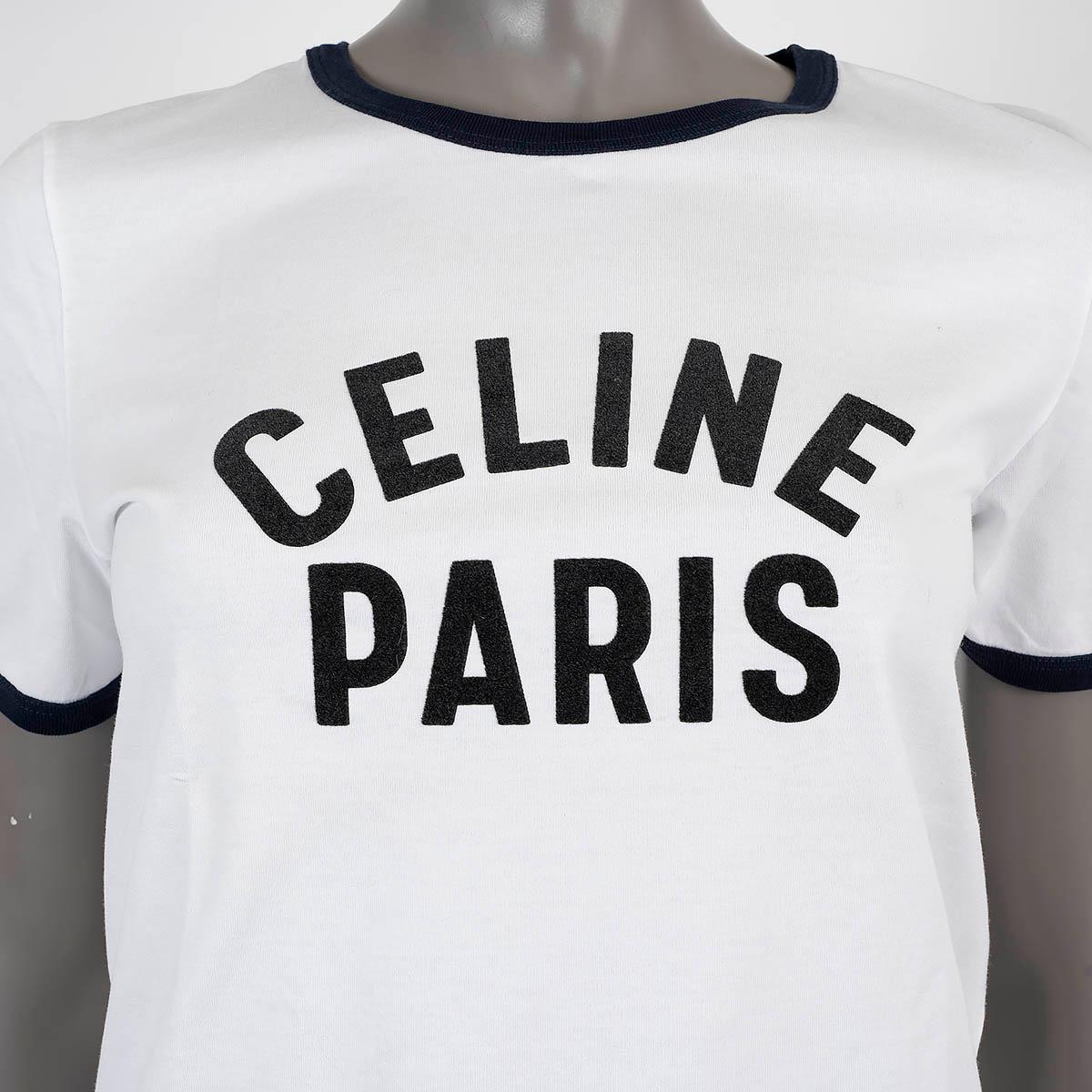 CELINE white & black cotton PARIS 70'S T-SHIRT Shirt M For Sale 1