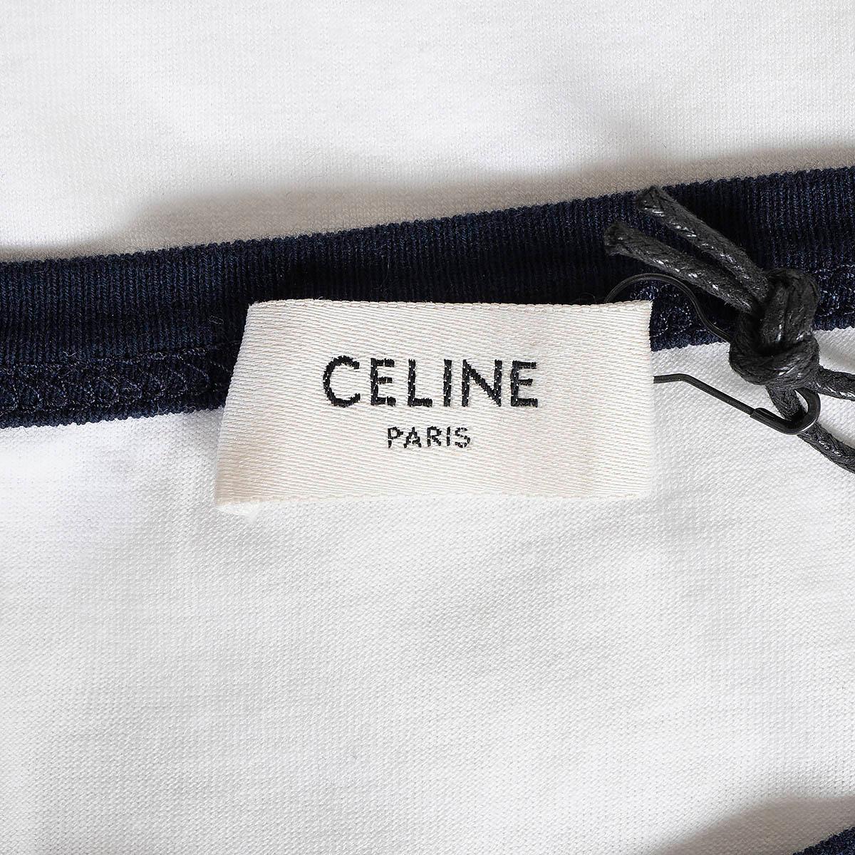 CELINE white & black cotton PARIS 70'S T-SHIRT Shirt M For Sale 2