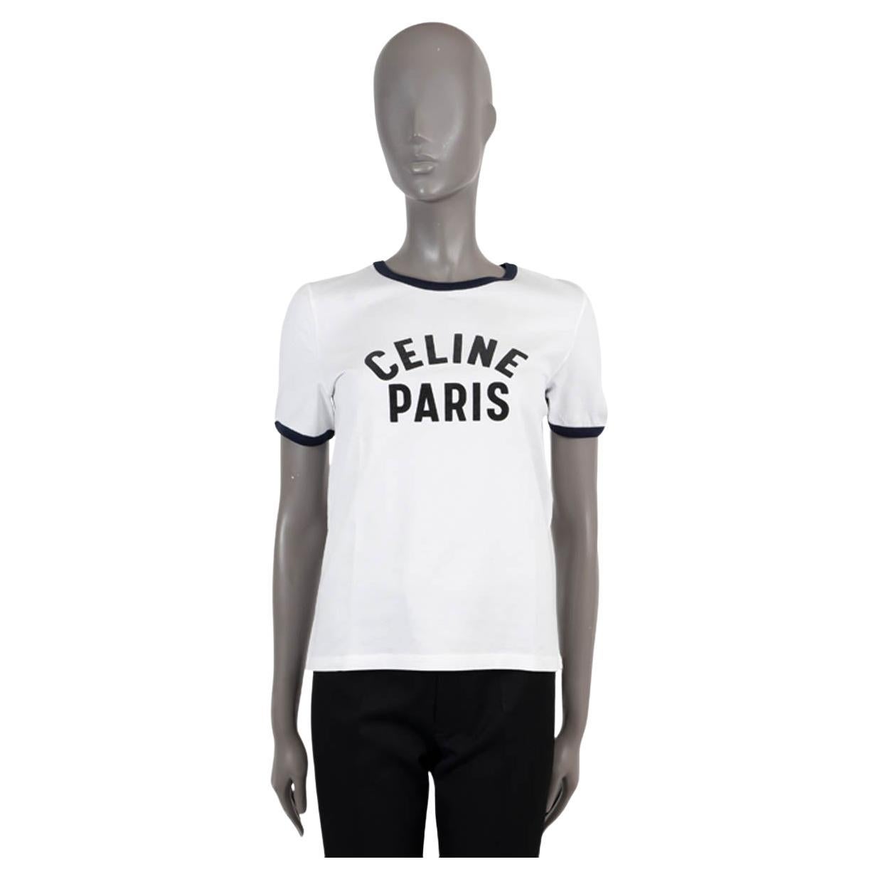 CELINE white & black cotton PARIS 70'S T-SHIRT Shirt M For Sale