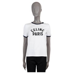 CELINE Weißes & schwarzes Baumwollhemd PARIS 70er Jahre T-SHIRT Shirt M