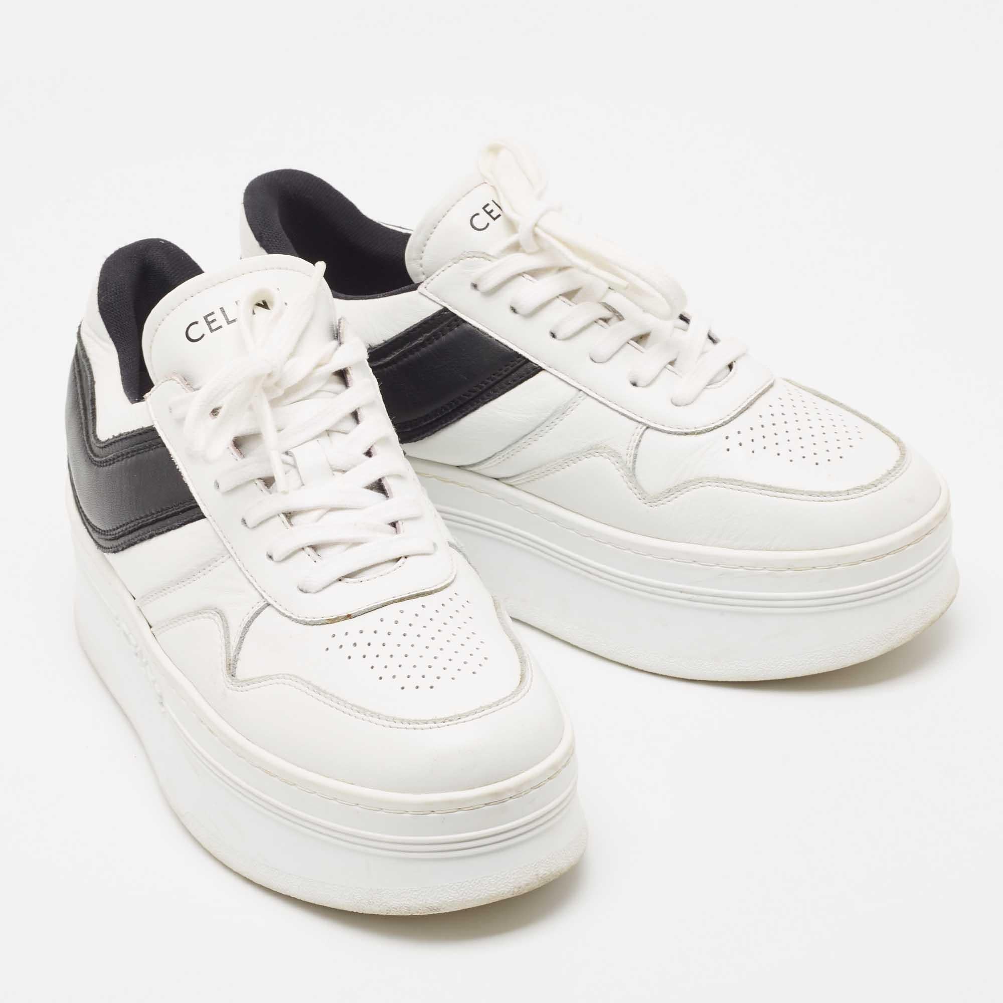 Celine White/Black Leather Block Platform Sneakers Size 39 In Good Condition In Dubai, Al Qouz 2