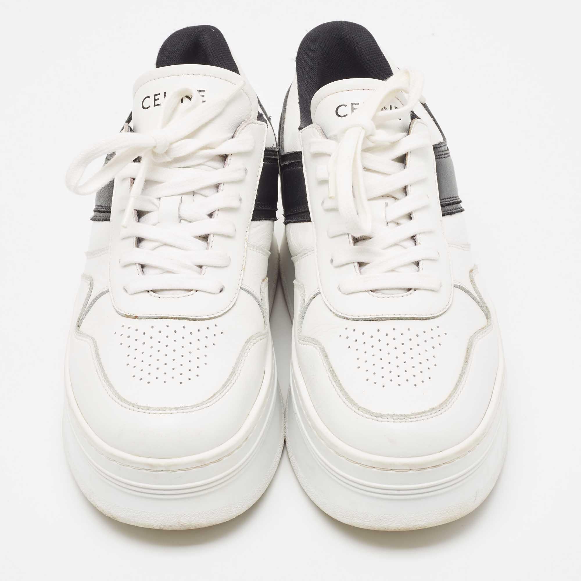 Women's Celine White/Black Leather Block Platform Sneakers Size 39