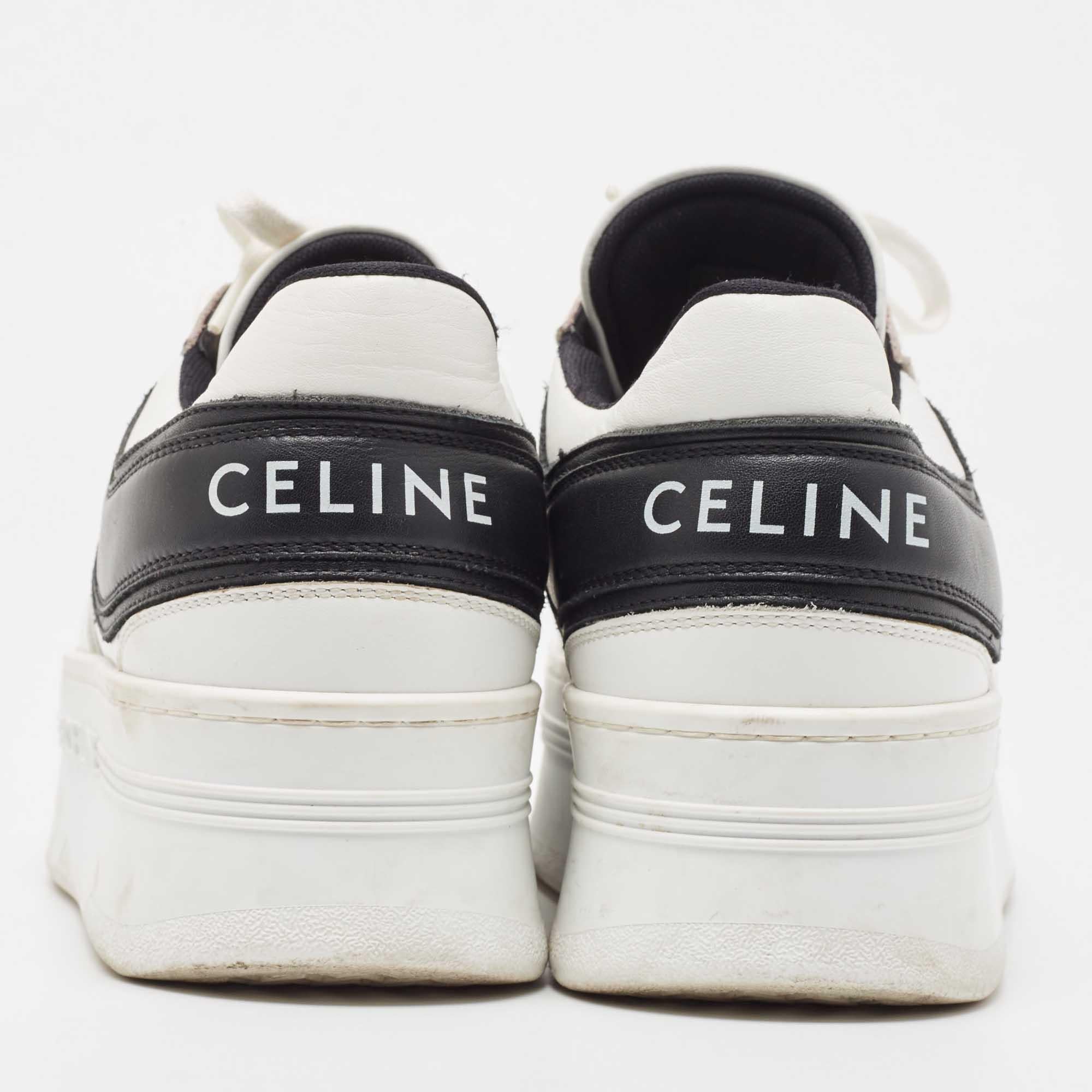 Celine White/Black Leather Block Platform Sneakers Size 39 1