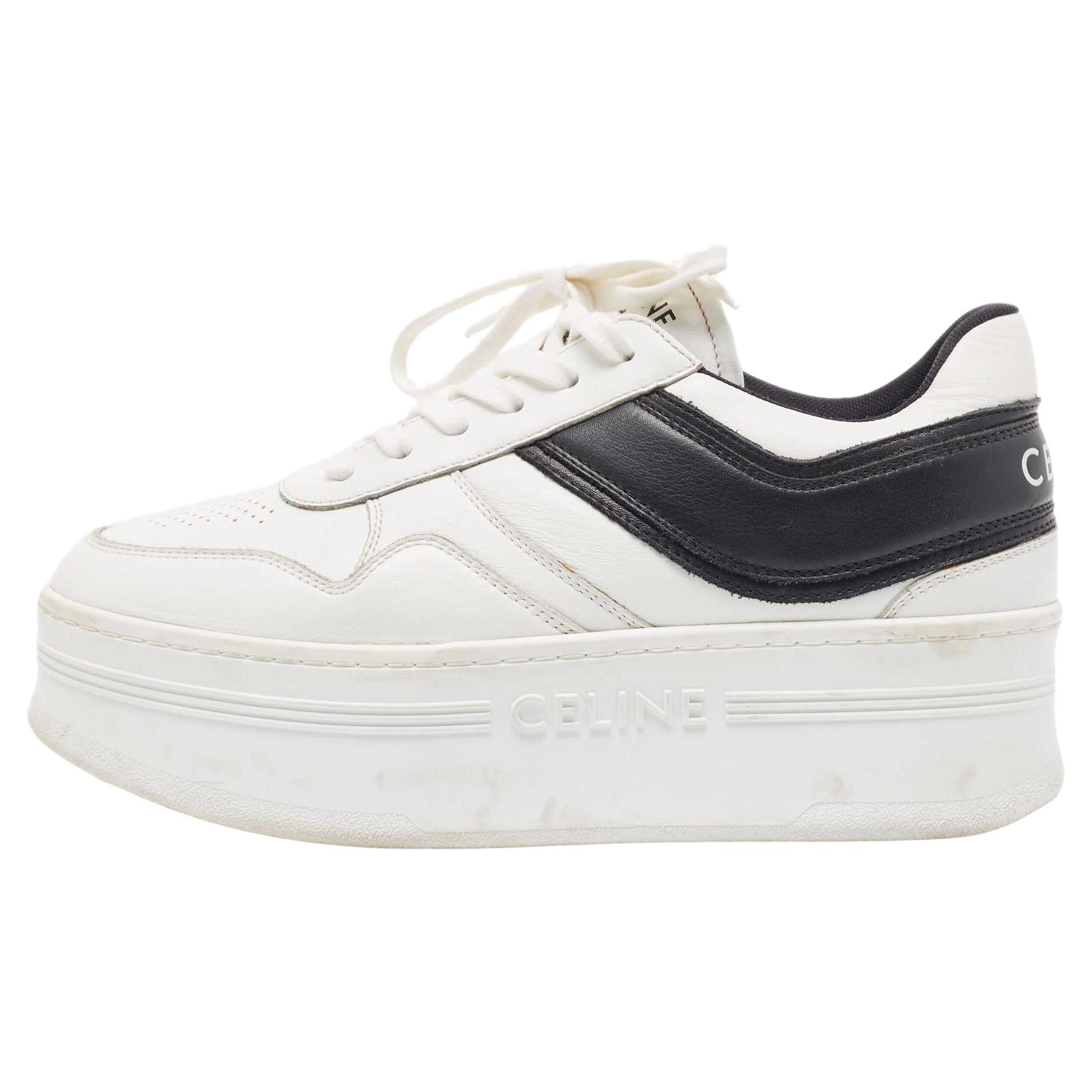 Celine White/Black Leather Block Platform Sneakers Size 39
