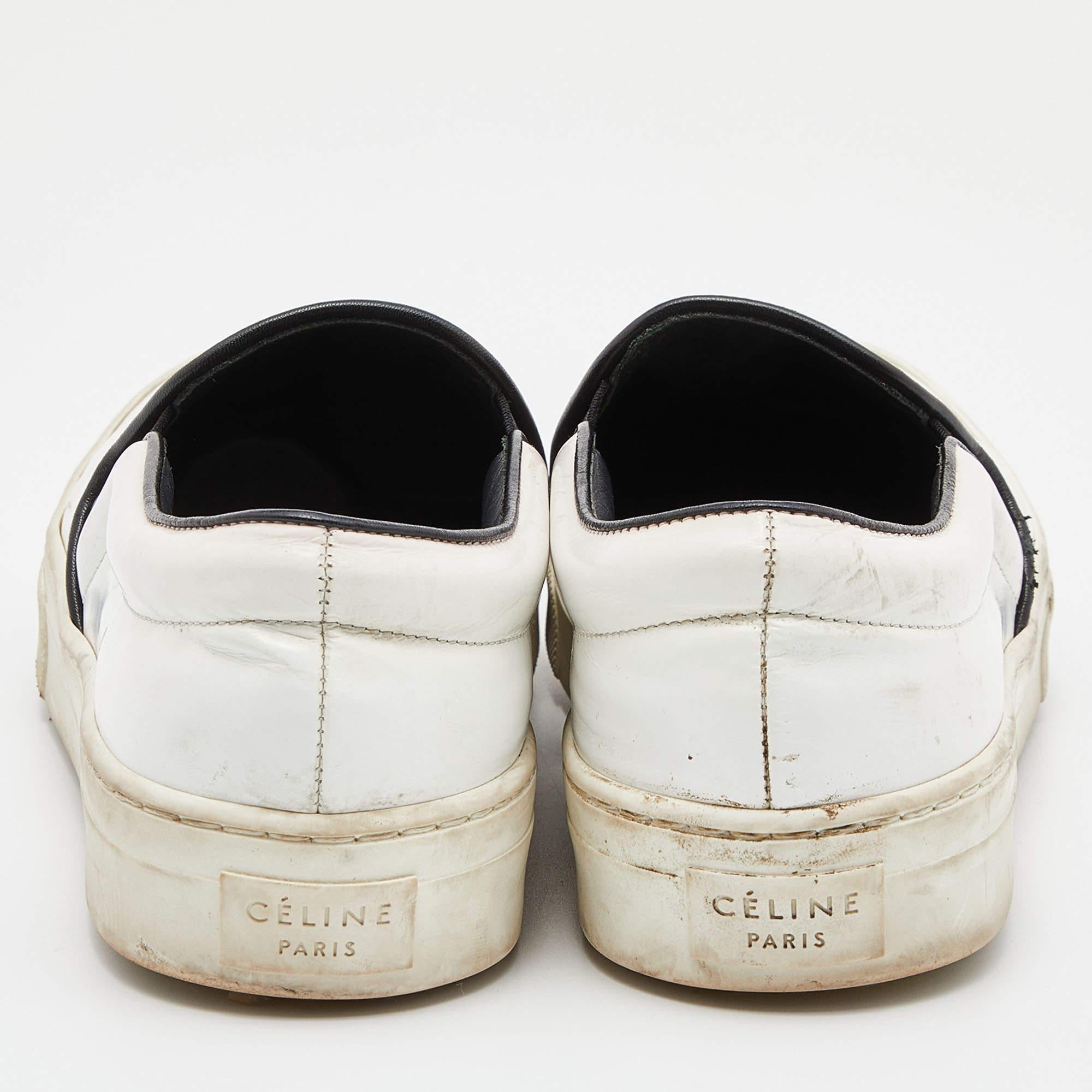 Women's Celine White/Black Leather Slip On Sneakers Size 37 For Sale