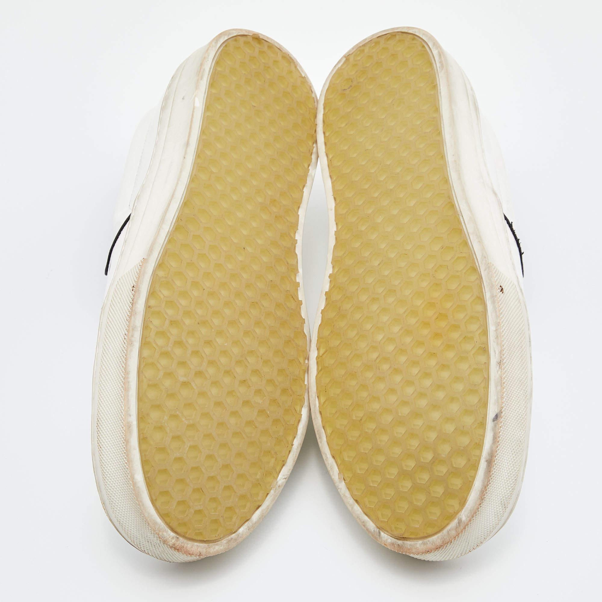 Celine White/Black Leather Slip On Sneakers Size 37 For Sale 1