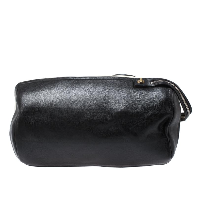 Gray Celine White/Black Leather Vintage Weekender Bag