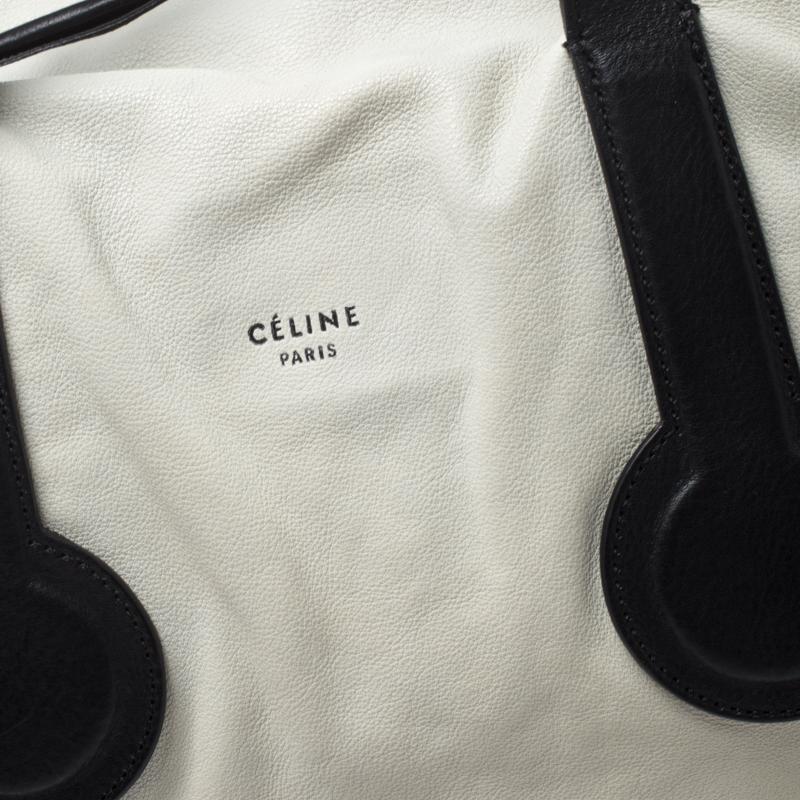 Celine White/Black Leather Vintage Weekender Bag In Good Condition In Dubai, Al Qouz 2