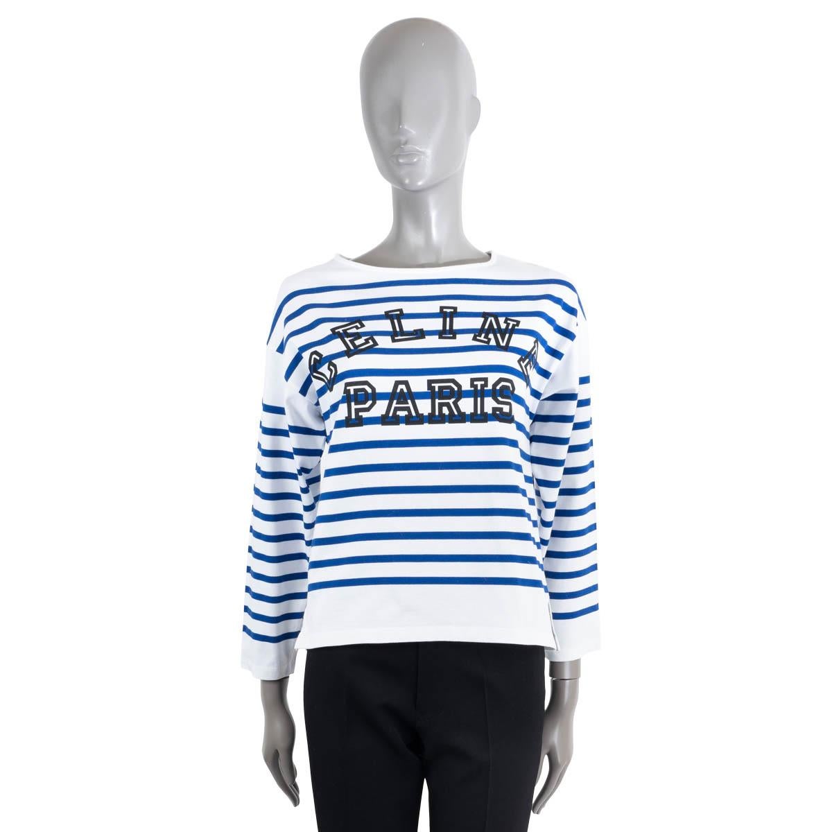 CELINE white & blue cotton STRIPED MARINERE 3/4 SLEEVE Shirt XS In Excellent Condition For Sale In Zürich, CH