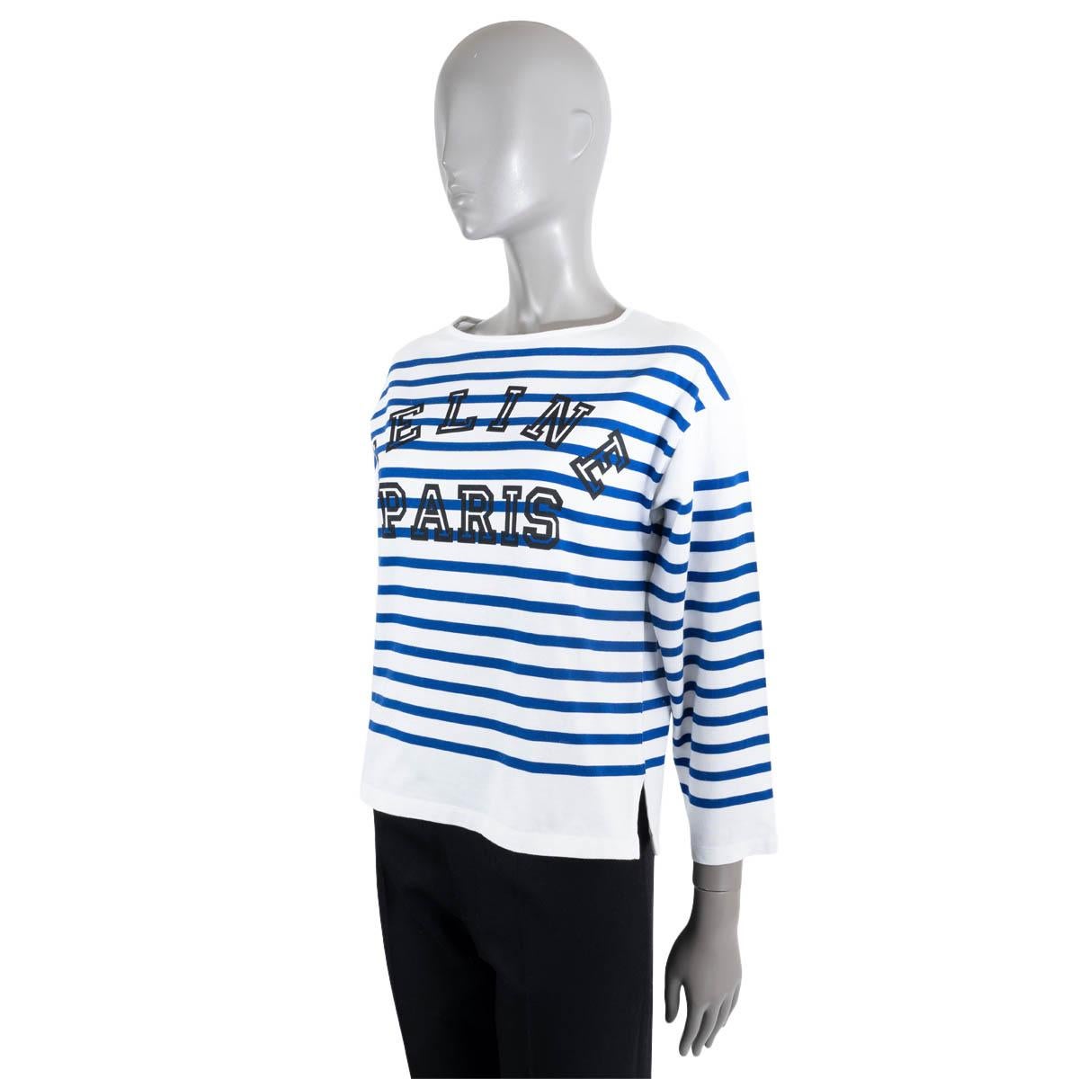 Women's CELINE white & blue cotton STRIPED MARINERE 3/4 SLEEVE Shirt XS For Sale