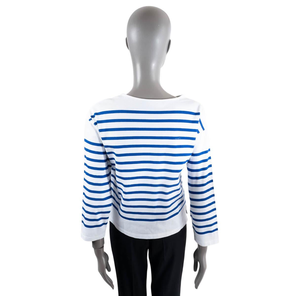 CELINE white & blue cotton STRIPED MARINERE 3/4 SLEEVE Shirt XS For Sale 1