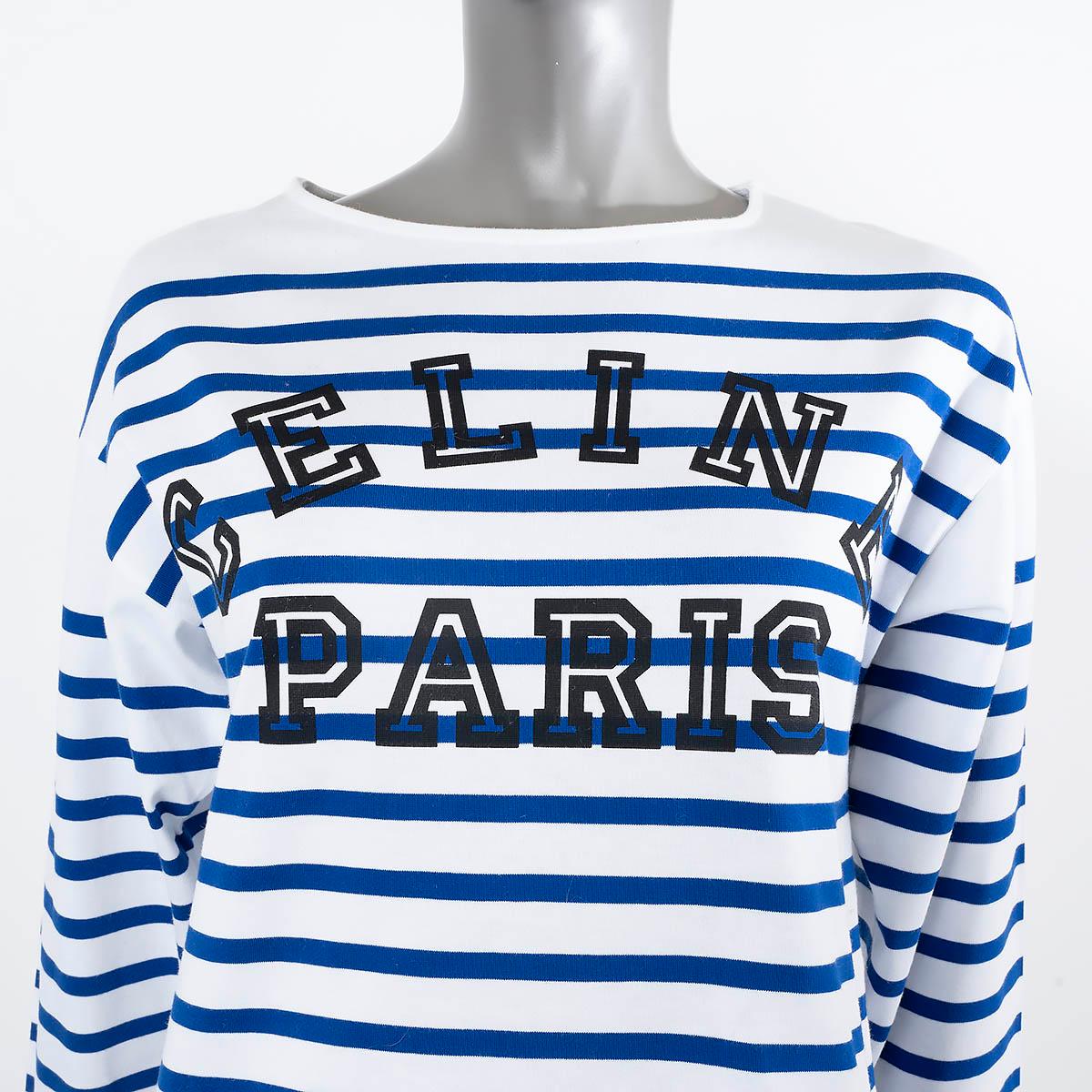 CELINE white & blue cotton STRIPED MARINERE 3/4 SLEEVE Shirt XS For Sale 2