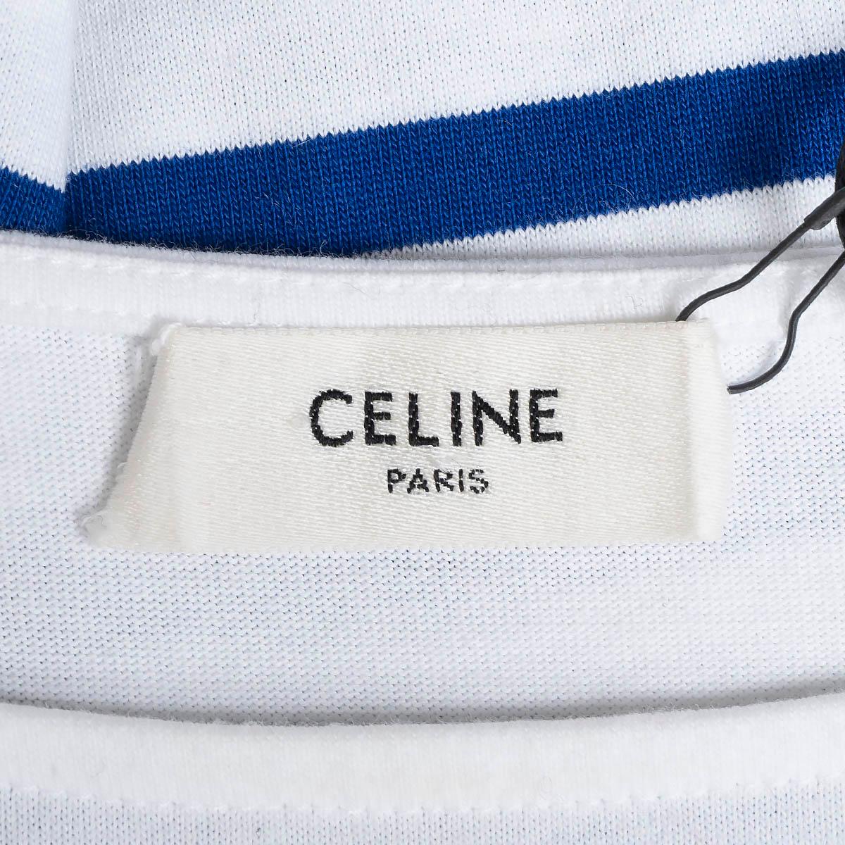 CELINE white & blue cotton STRIPED MARINERE 3/4 SLEEVE Shirt XS For Sale 3