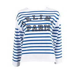 CELINE algodón blanco y azul MARINERE A RAYAS 3/4 MANGA Camisa XS