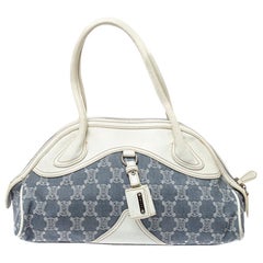 Celine White/Blue Macadam Canvas and Leather Dome Satchel