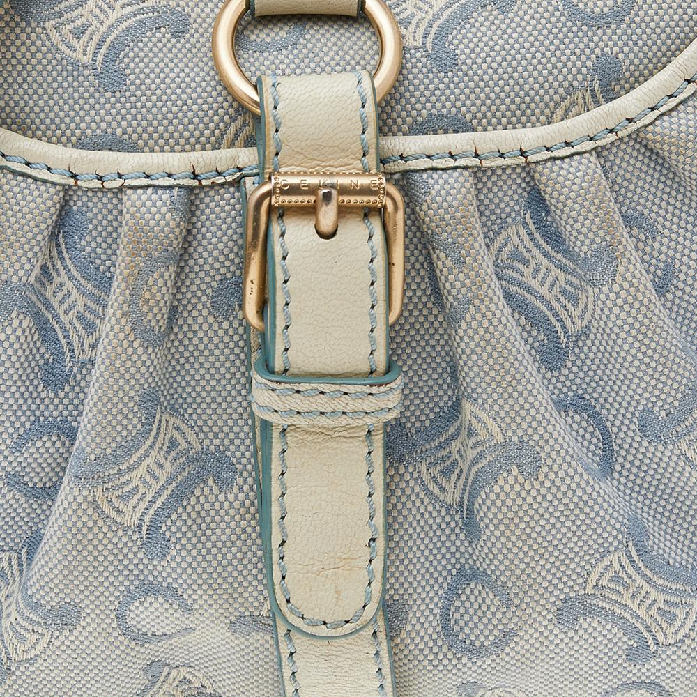 Gray Celine White/Blue Monogram Canvas And Leather Crossbody Bag