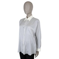 CELINE white blue silk 2022 STRIPED OVERSIZED Shirt 38 S