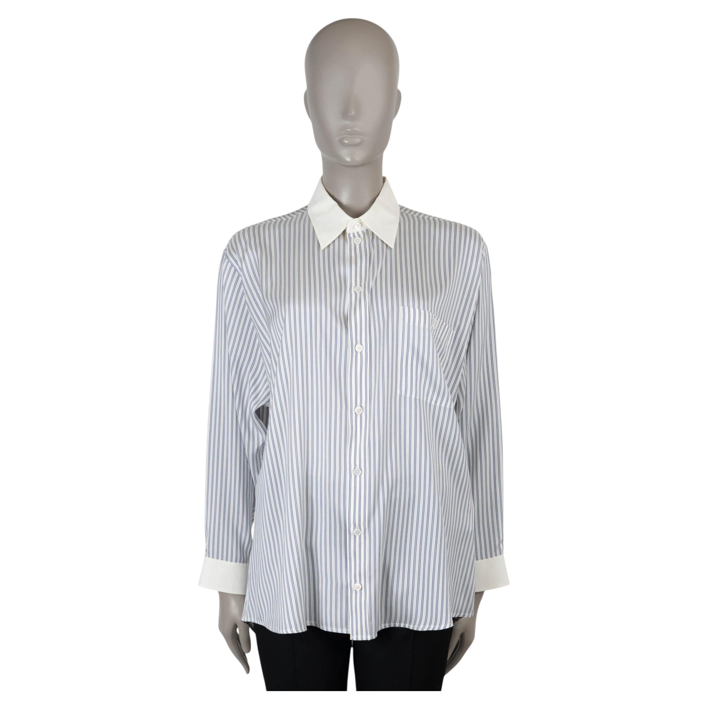 CELINE white blue silk 2022 STRIPED OVERSIZED Shirt 38 S