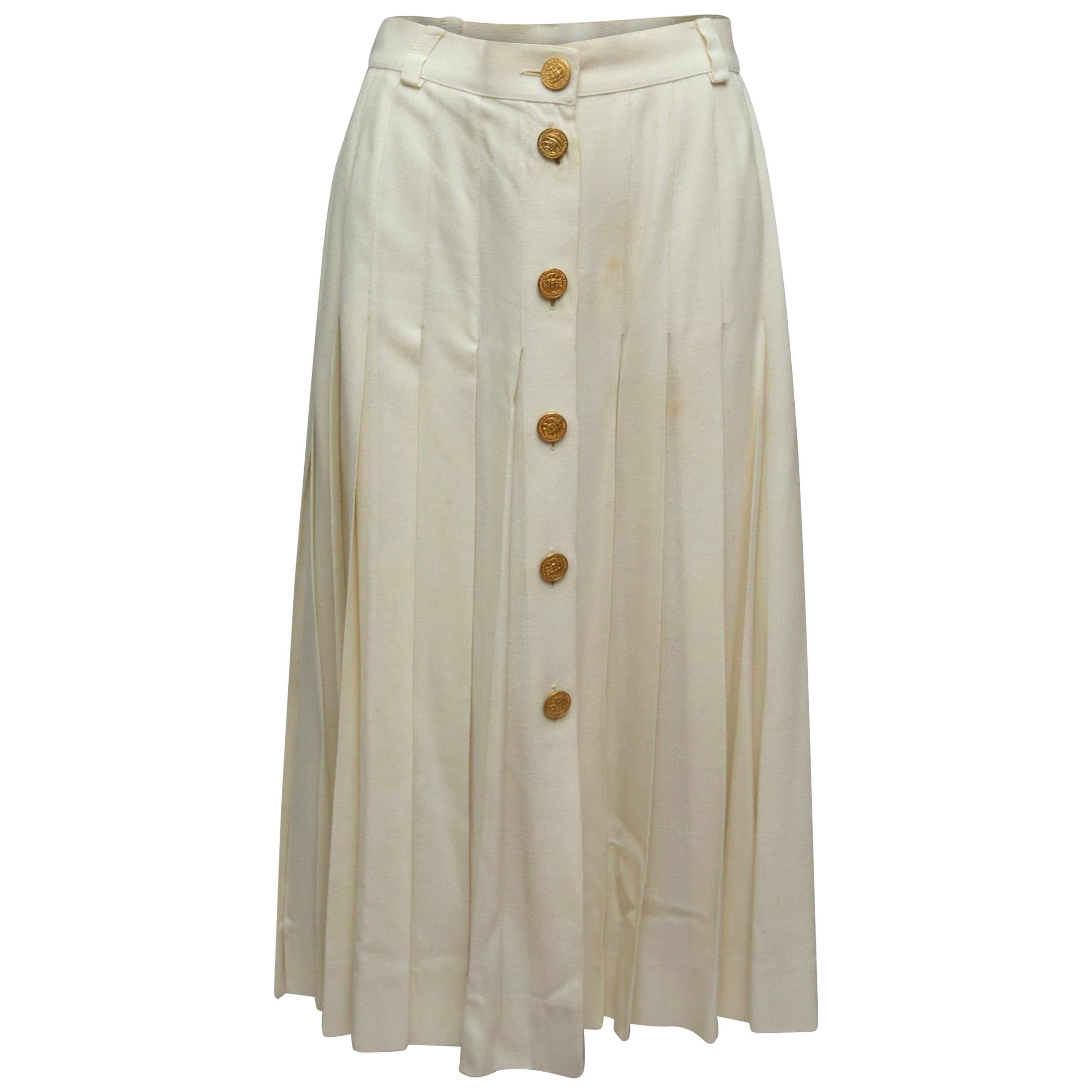 Celine White Button Midi Skirt
