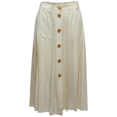 Celine White Button Midi Skirt