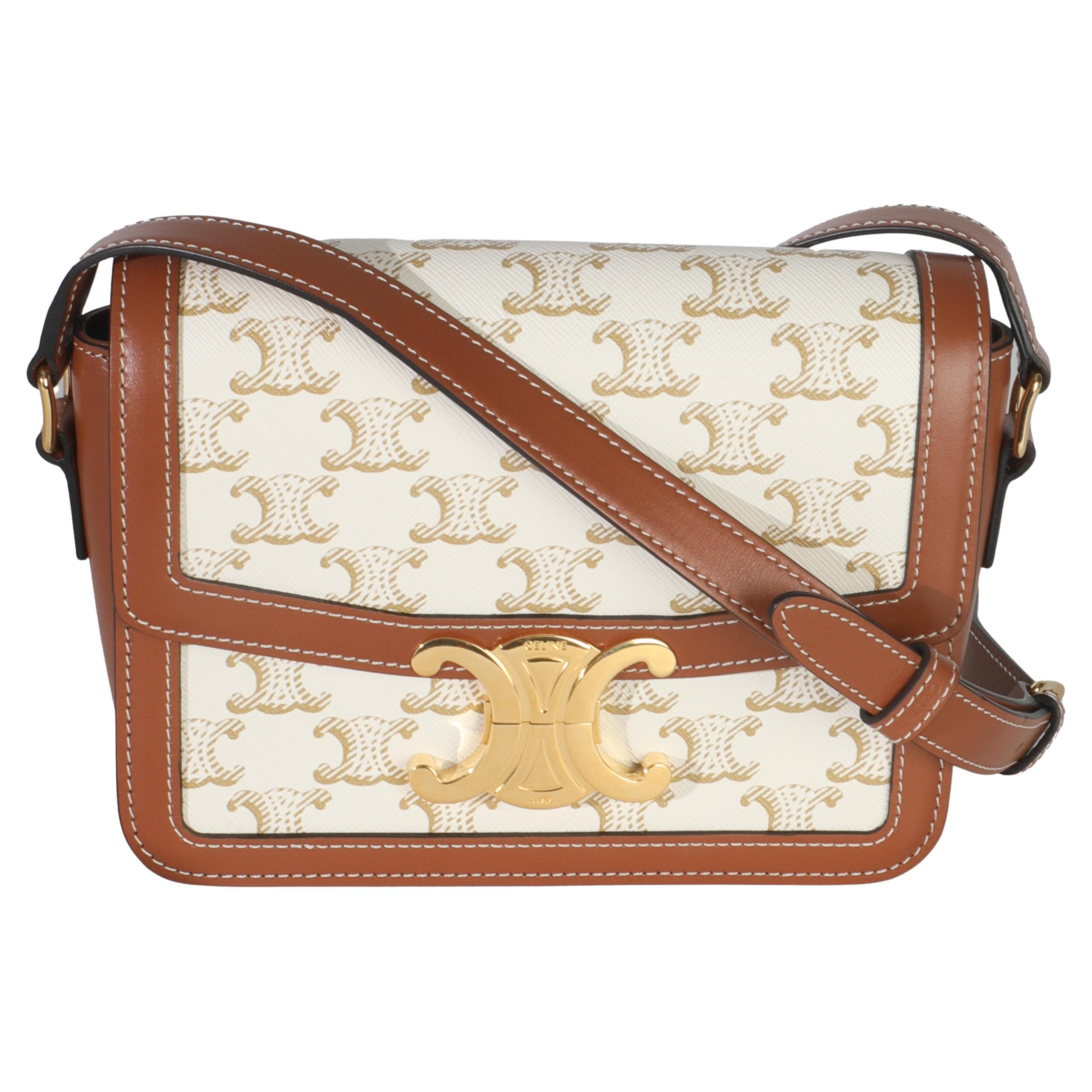 Celine White Calfskin Triomphe Canvas Teen Triomphe
