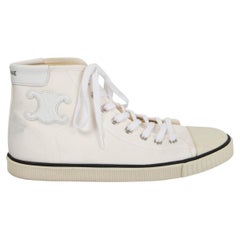 CELINE white canvas BLANK MID Lace Up Sneakers Shoes 38