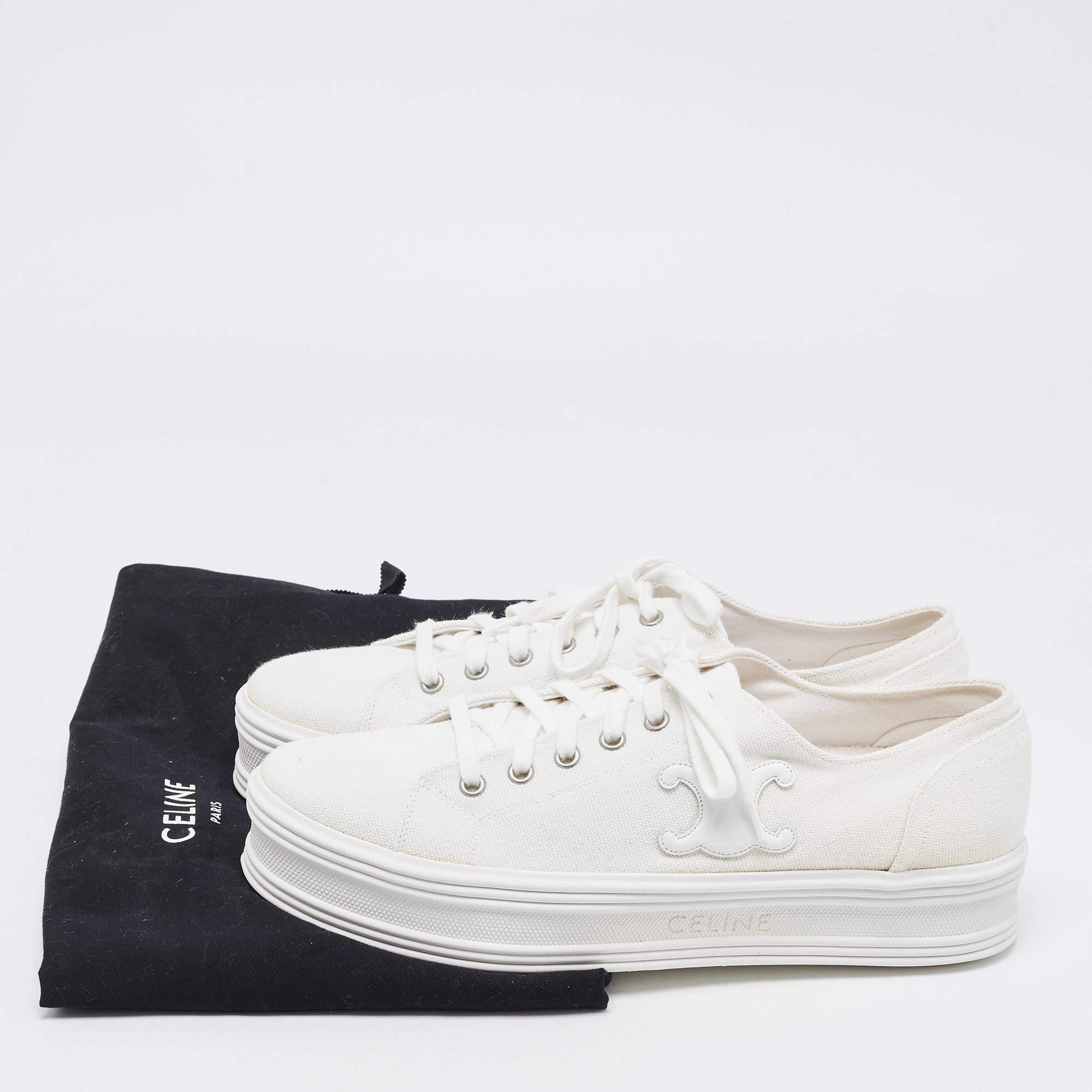 Women's Celine White Canvas Jane Low Top Platform Sneakers Size 42