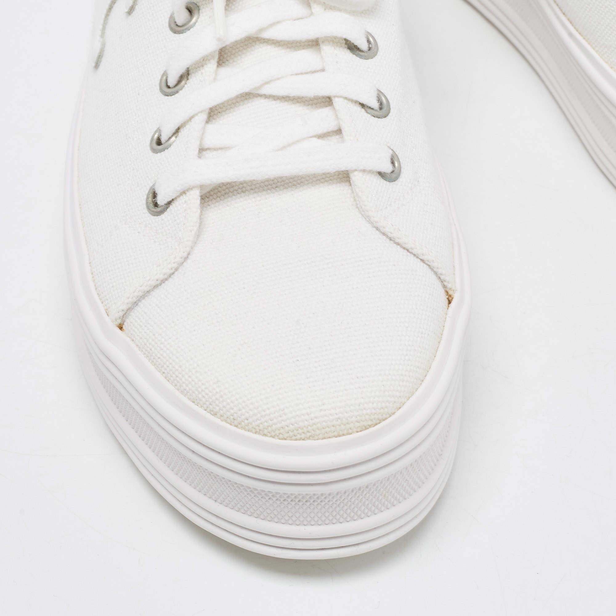 Celine White Canvas Jane Low Top Platform Sneakers Size 42 1
