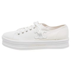 Celine White Canvas Jane Low Top Platform Sneakers Size 42