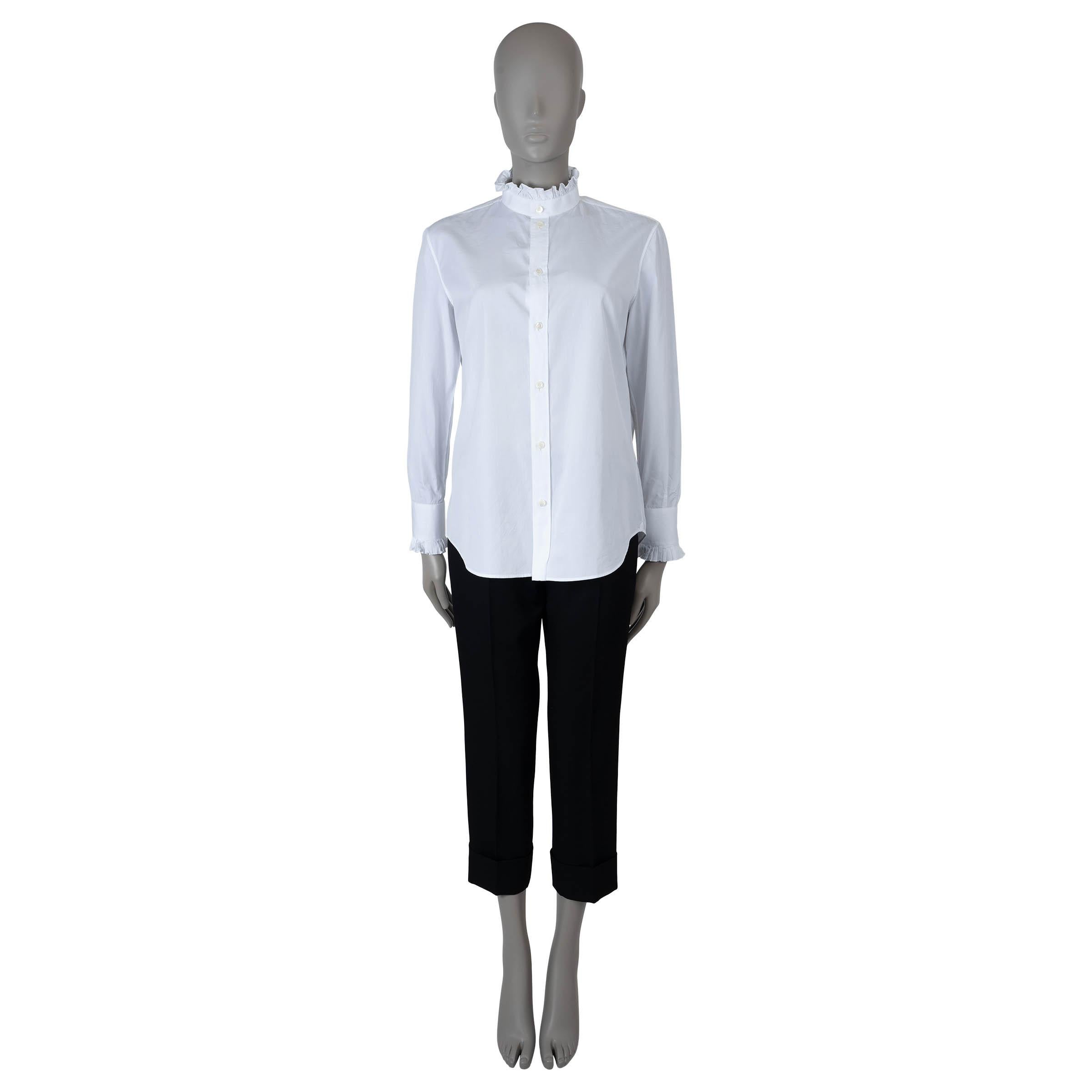 CELINE white cotton 2019 FRILLED POPLIN Button-Up Shirt M In Excellent Condition In Zürich, CH