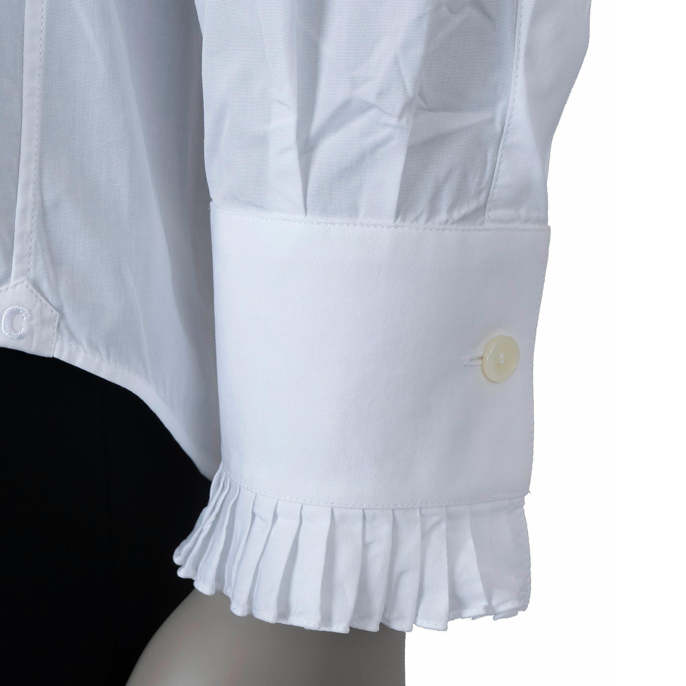 Women's CELINE white cotton 2019 FRILLED POPLIN Button-Up Shirt M