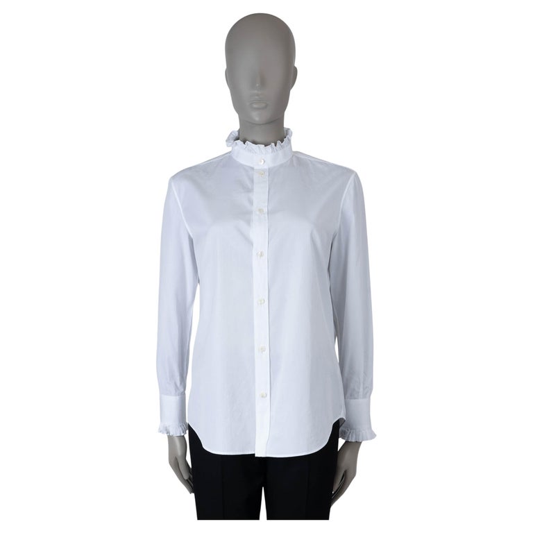CELINE, chemise boutonnée FRILLED POPLIN en coton blanc 2019 M sur