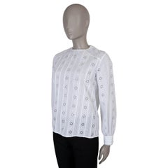 CELINE white cotton 2022 TRIOMPHE & FLORAL BRODERIE ANGLAISE Blouse Shirt 38 S