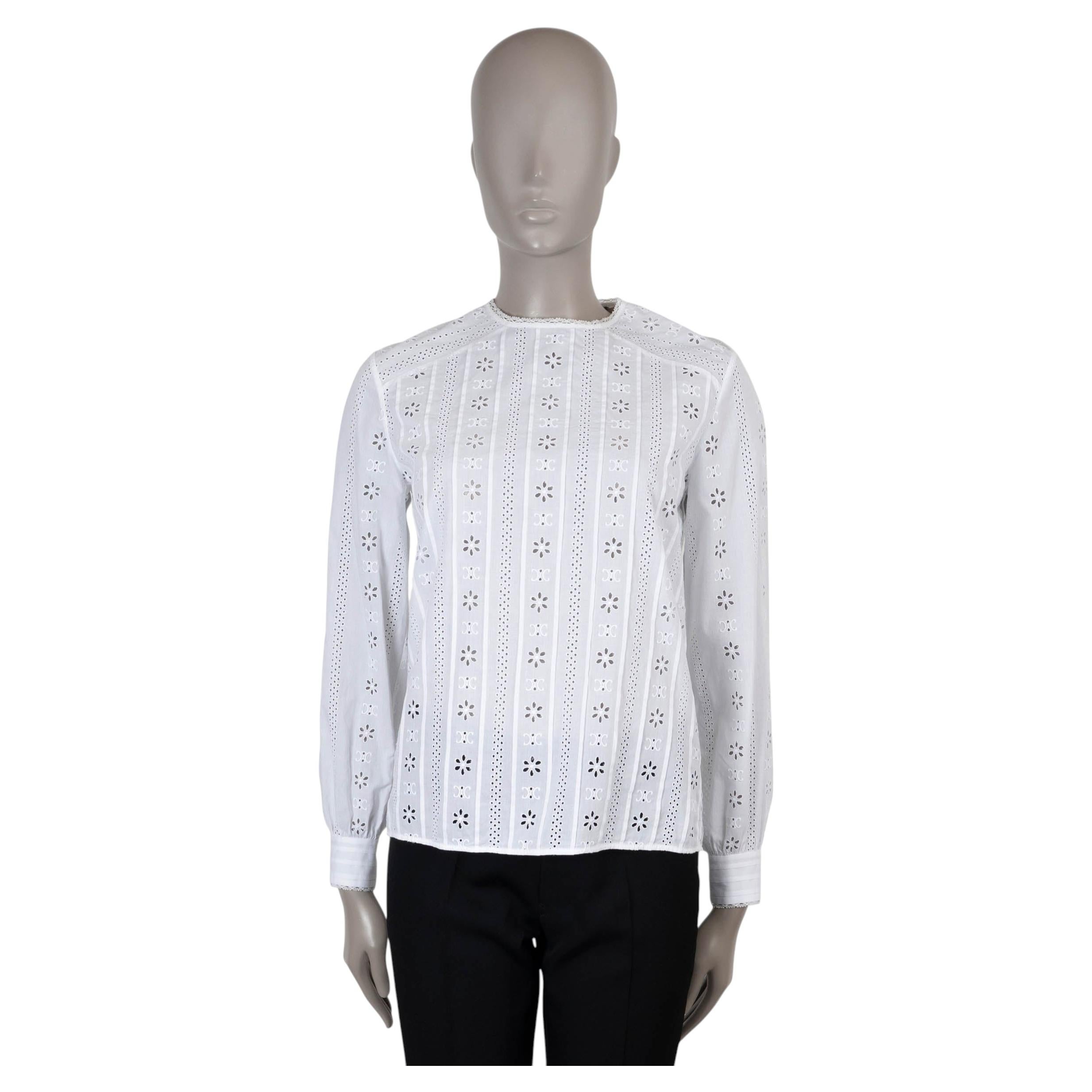 CELINE white cotton 2022 TRIOMPHE & FLORAL BRODERIE ANGLAISE Blouse Shirt 38 S