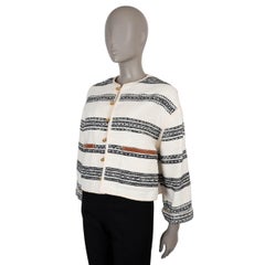 CELINE white cotton 2024 BAJA STRIPED TWEED CARDIGAN Jacket 34 XS
