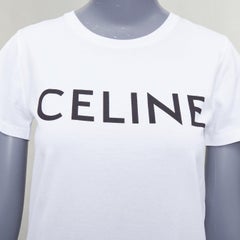 CELINE white cotton black big logo crew neck fitted tshirt XS