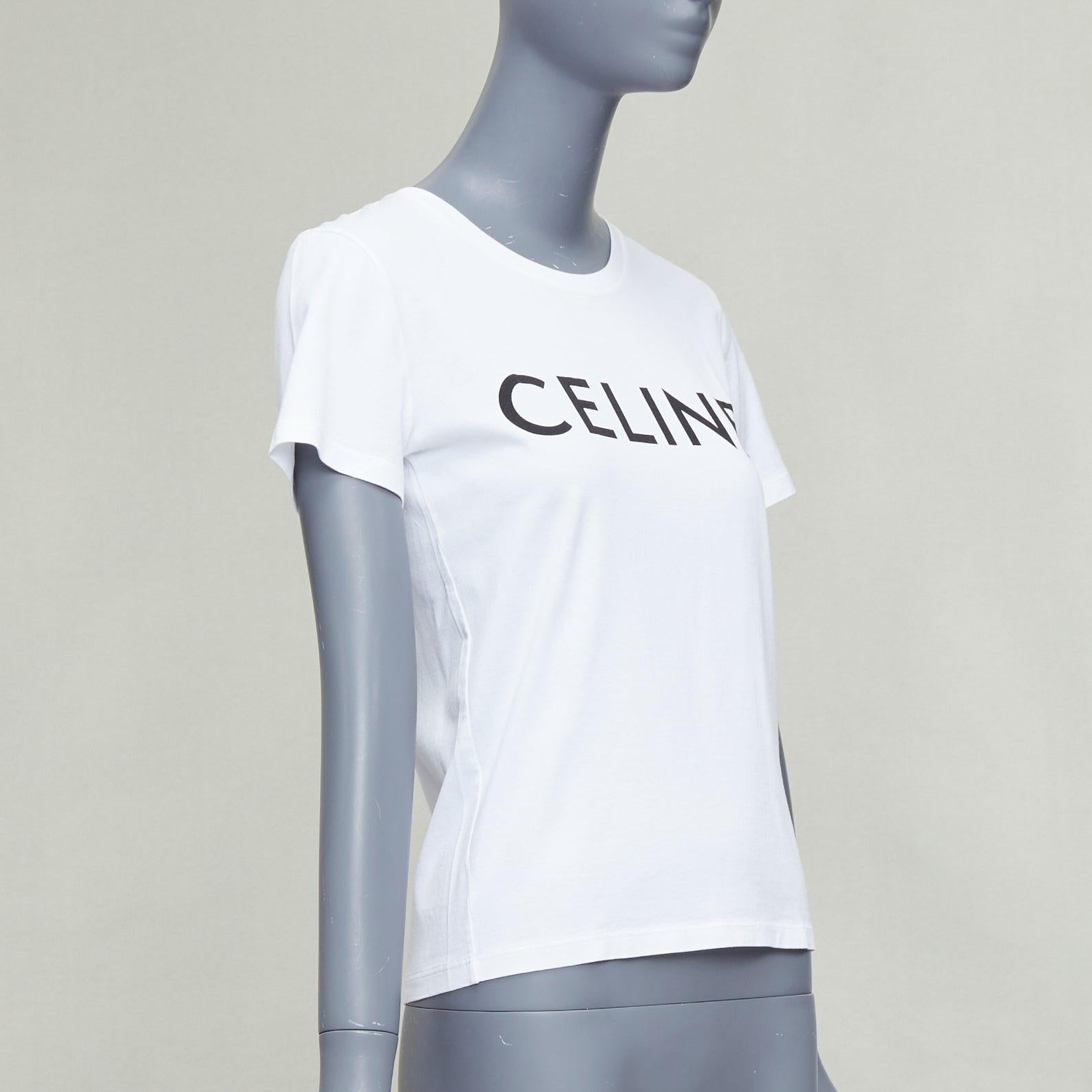 Grigio CELINE cotone bianco nero grande logo girocollo tshirt aderente XS in vendita
