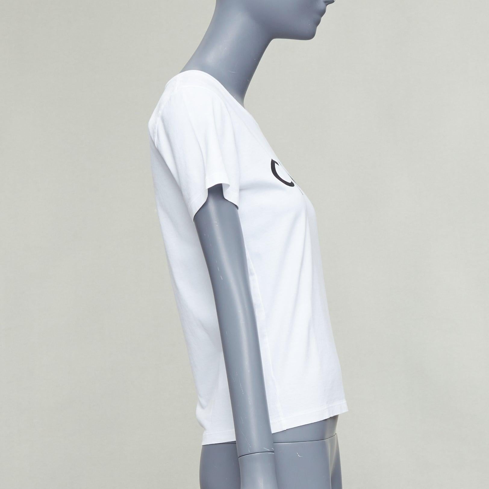 CELINE cotone bianco nero grande logo girocollo tshirt aderente XS In condizioni ottime in vendita a Hong Kong, NT