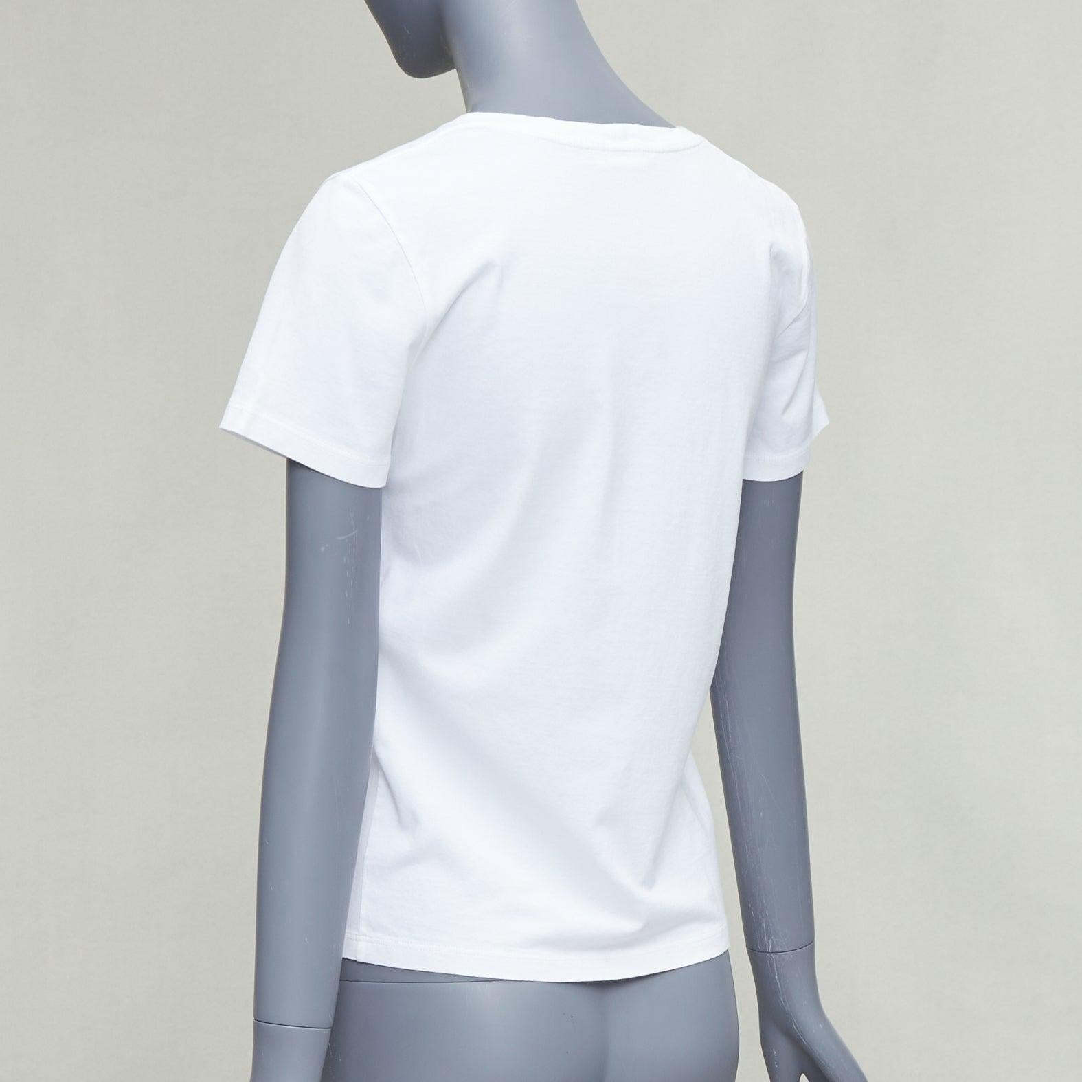 CELINE cotone bianco nero grande logo girocollo tshirt aderente XS in vendita 1