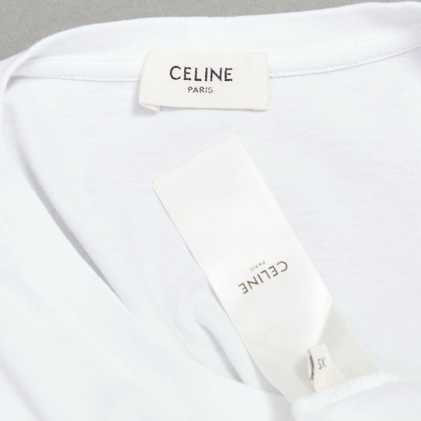CELINE cotone bianco nero grande logo girocollo tshirt aderente XS in vendita 3