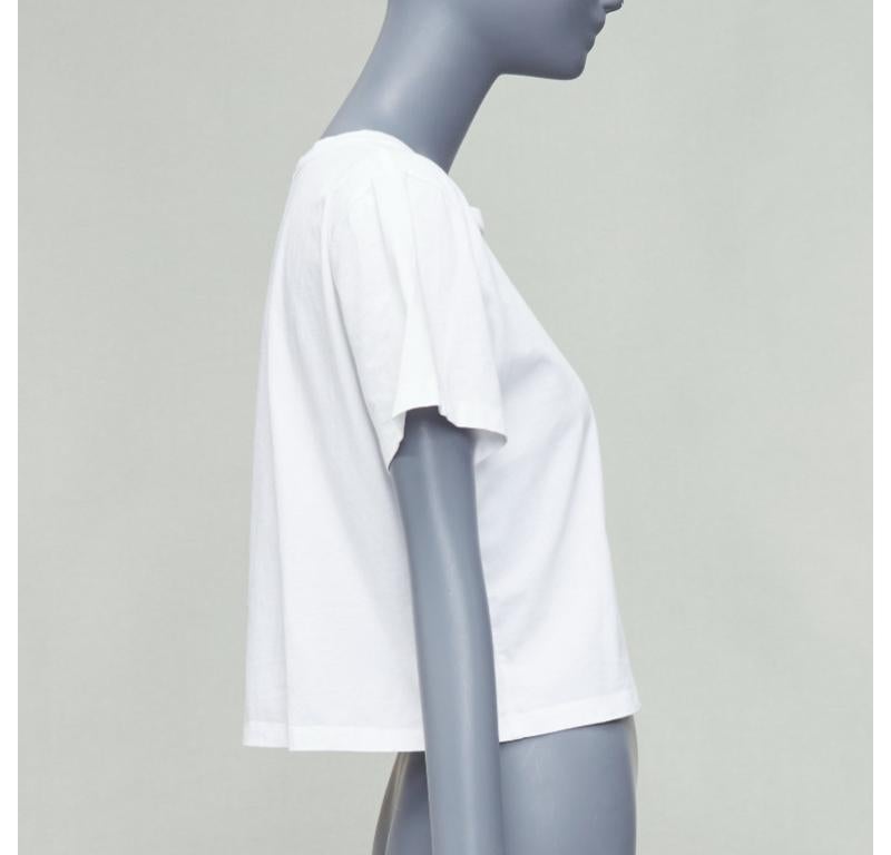 CELINE white cotton blue big C logo varsity cropped tshirt S In Excellent Condition For Sale In Hong Kong, NT