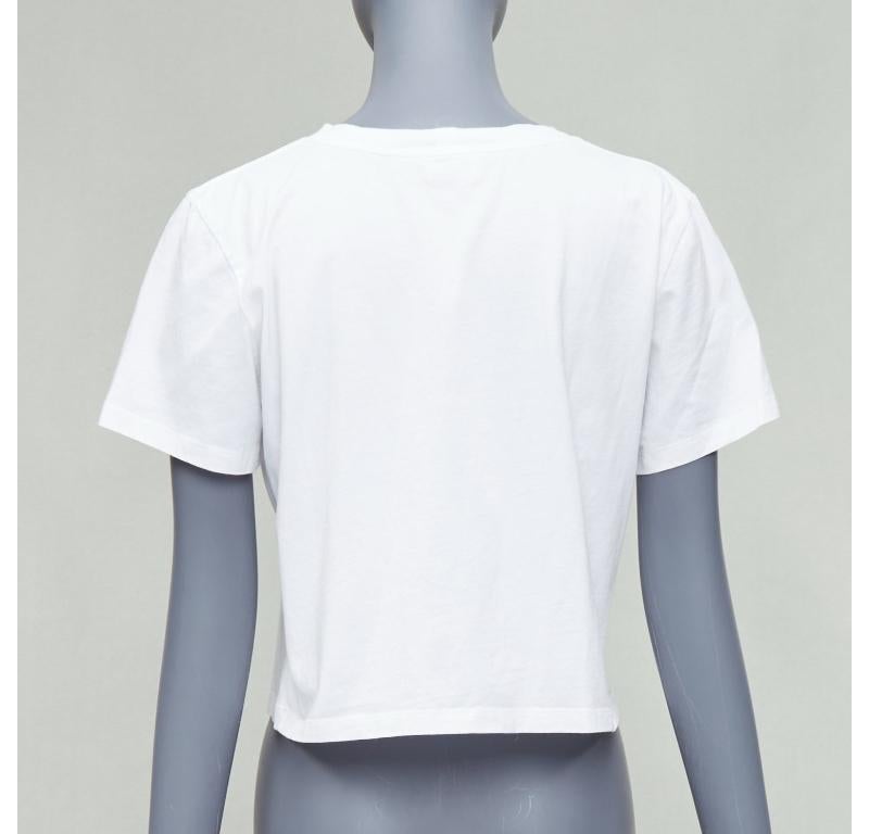 Women's CELINE white cotton blue big C logo varsity cropped tshirt S For Sale