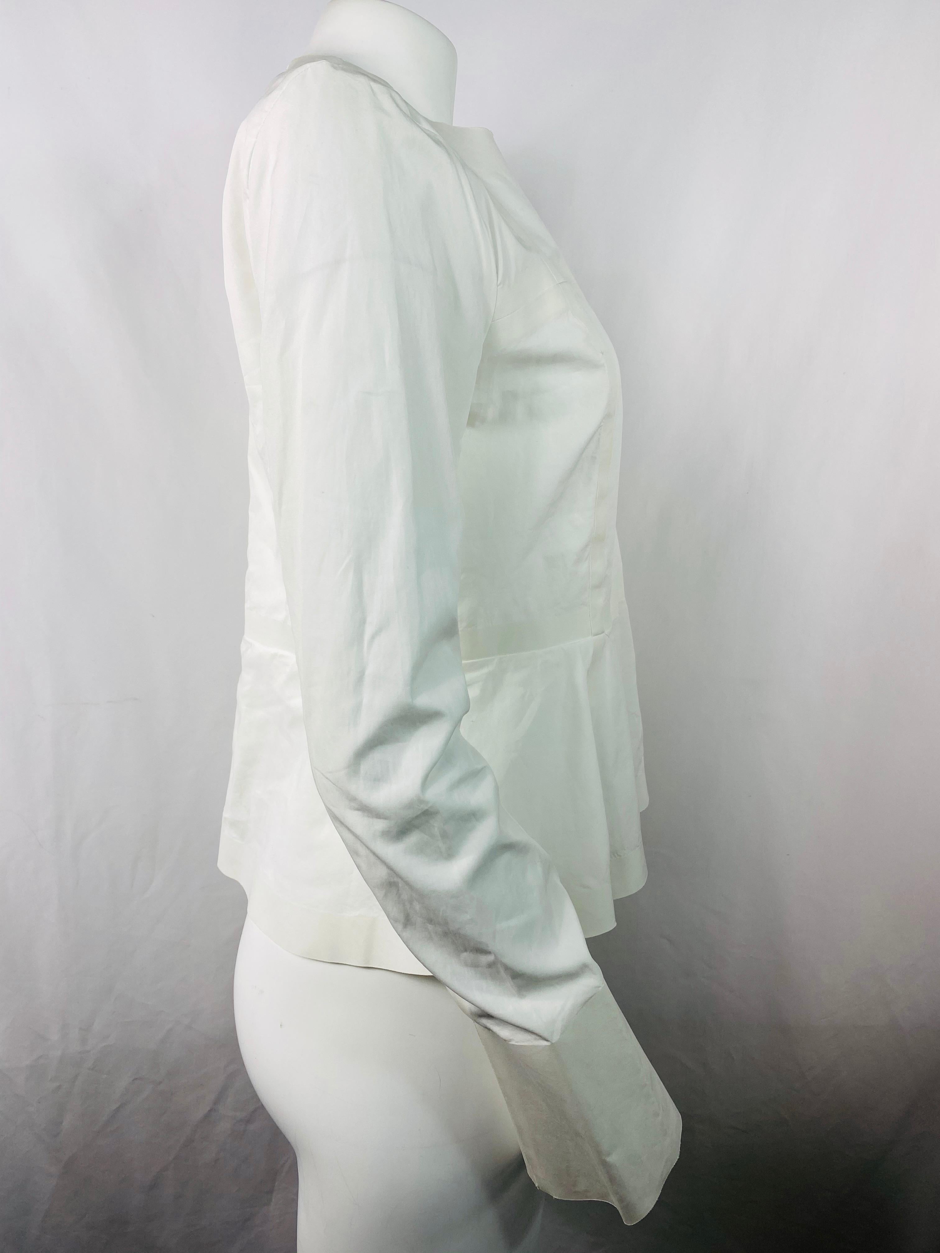 Gray Celine White Cotton Long Sleeves Blouse Top Size 40 For Sale