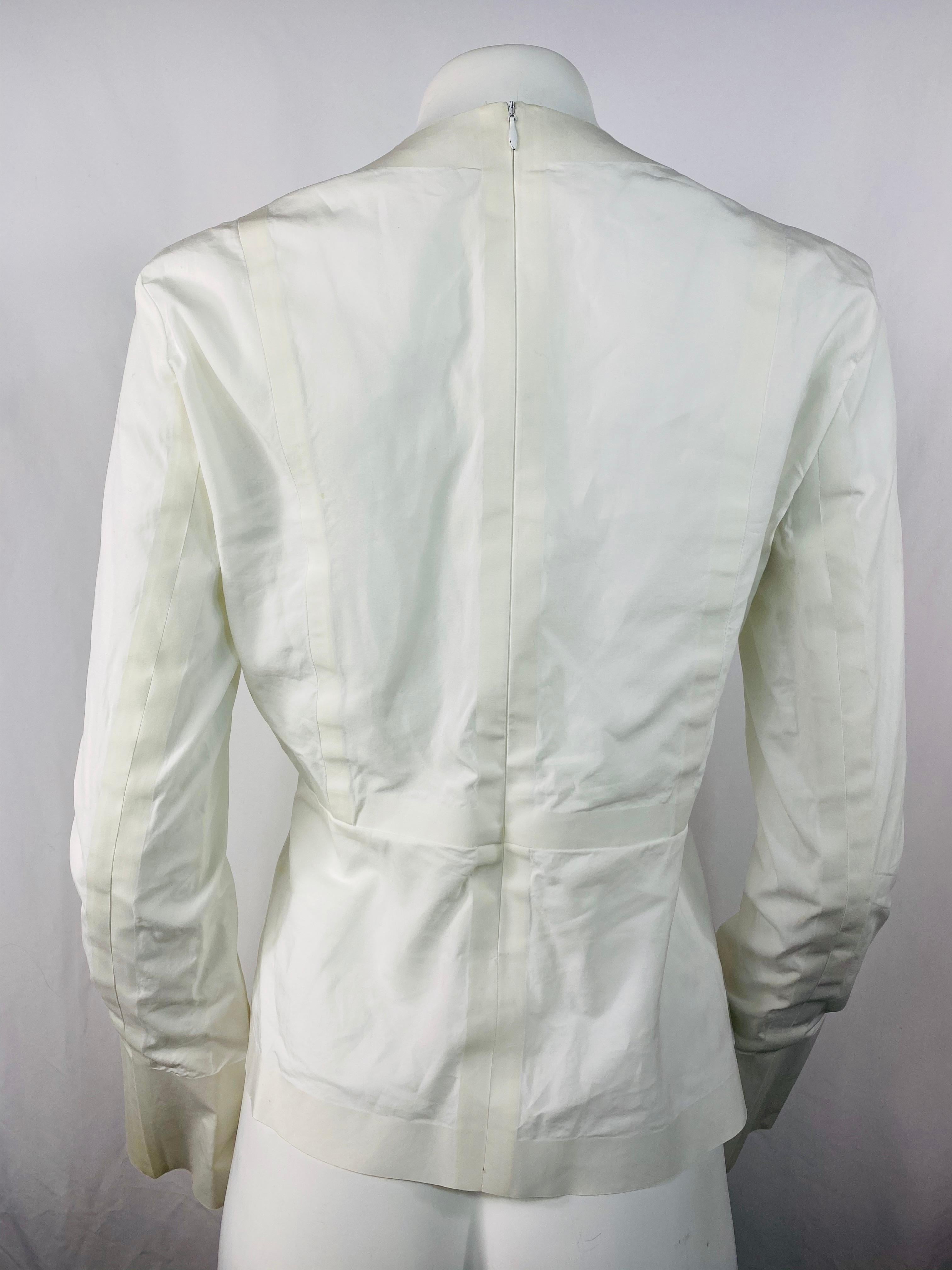 Celine White Cotton Long Sleeves Blouse Top Size 40 In Good Condition For Sale In Beverly Hills, CA