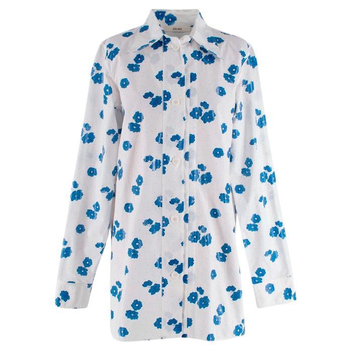 Celine White Cotton Poplin Blue Floral 