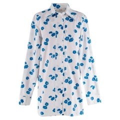 Celine White Cotton Poplin Blue Floral Print Shirt