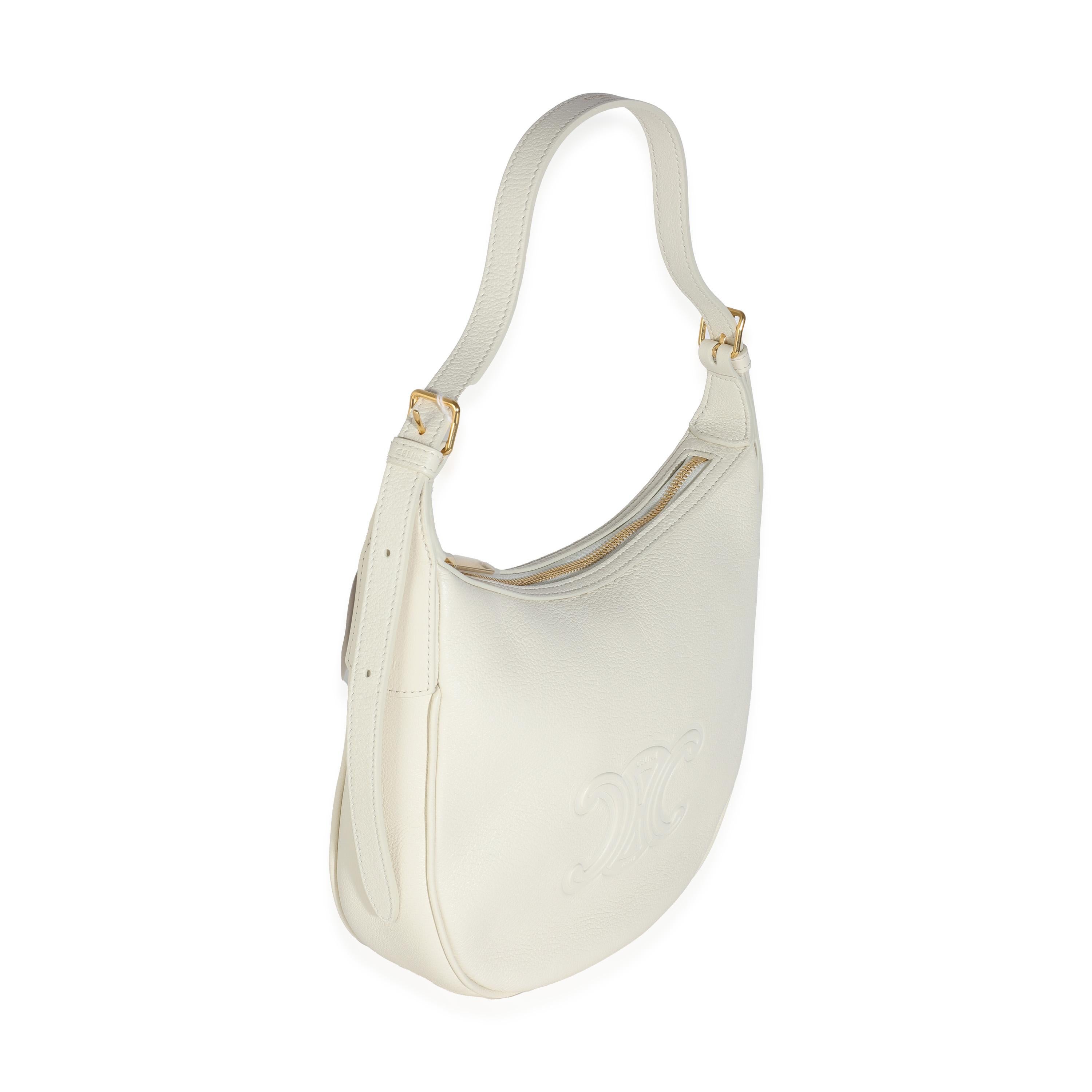 Celine White Cotton Supple Calfskin Cuir Triomphe Small Heloise Bag In Excellent Condition For Sale In New York, NY